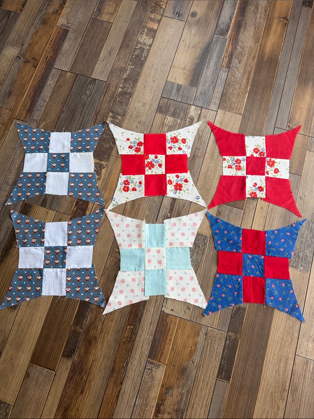 Set of 6 Glorified Nine Patch Quilt Block Tops